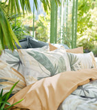 Schlossberg cotton flat sheet with all-over palm leaf print, 280cm x 290cm (British brand)
