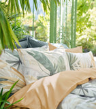Schlossberg cotton flat sheet with all-over palm leaf print, 280cm x 290cm (British brand)