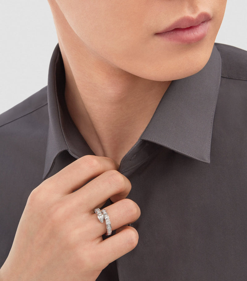 Bvlgari white gold and pavé diamond snake-scale ring - British product