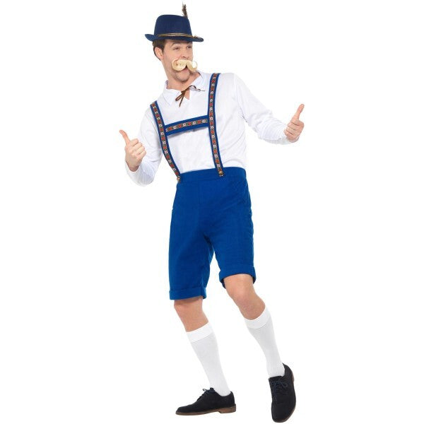 Smiffys Bavarian costume blue with shirt and lederhosen, imported from the UK
