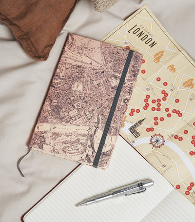 Harrods London 1877 Canvas Map Notebook and Aluminium Rollerball Pen Set, Approx 21x13cm- Buy online at McGrocer