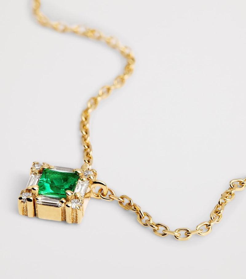 Suzanne Kalan princess pendant gold diamond emerald, imported from the UK