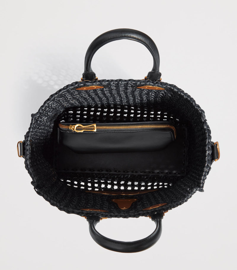 Schiaparelli raffia face tote bag H32cm with leather trims (British brand)