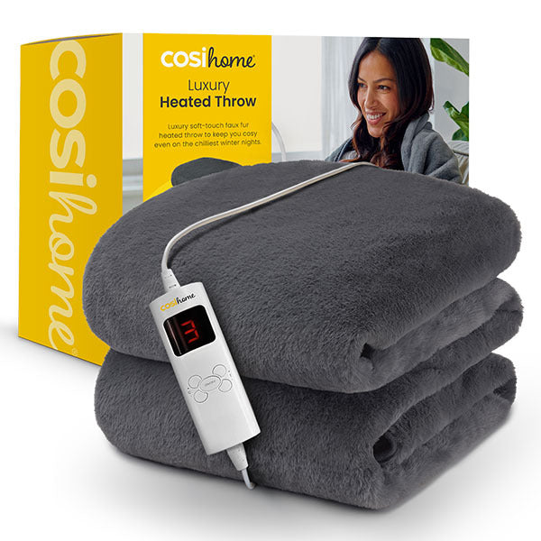 Cosi Home luxury faux fur electric heated throw grey, UK version