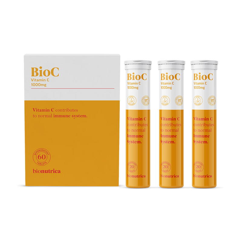 Bionutrica Vitamin C supplement effervescent tablets orange flavour 60, UK version