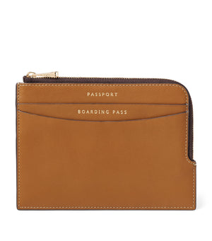 Leather Zipped Travel Wallet with Compartmentalized Pockets