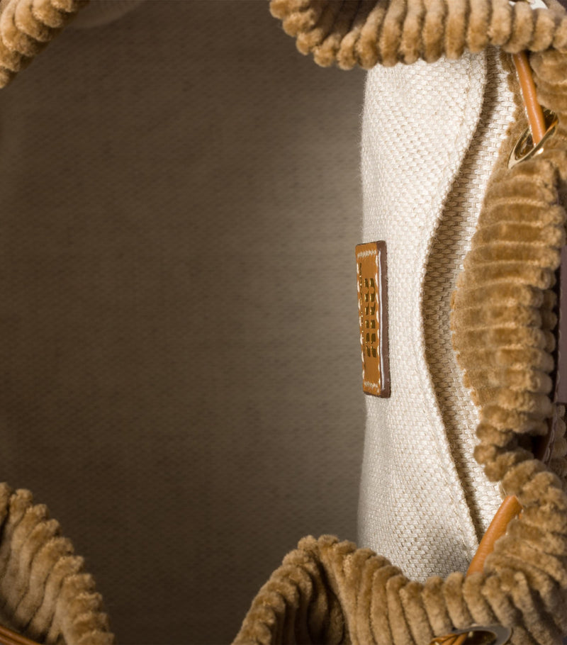 Miu Miu medium corduroy leather-trim backpack, imported from the UK