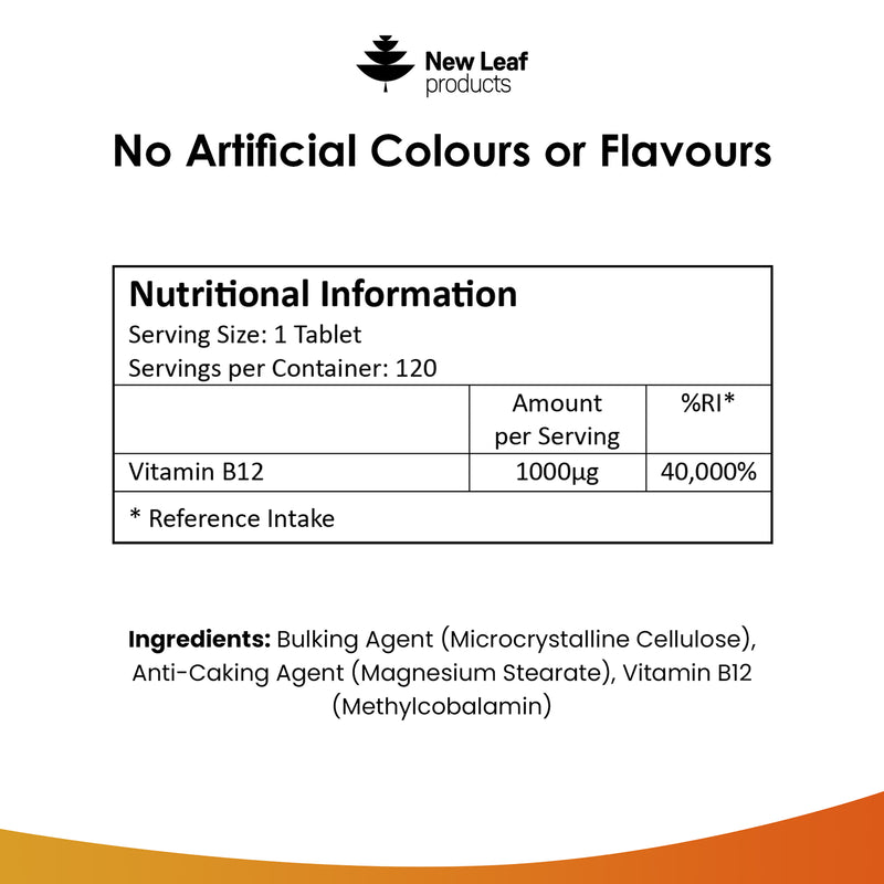 New Leaf Vitamin B12 1000mcg tablets - British product