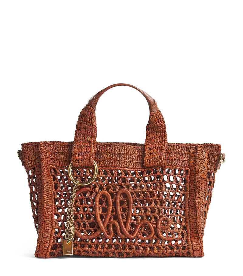 Chloé Small Raffia Summer Banana Tote Bag, imported from the UK