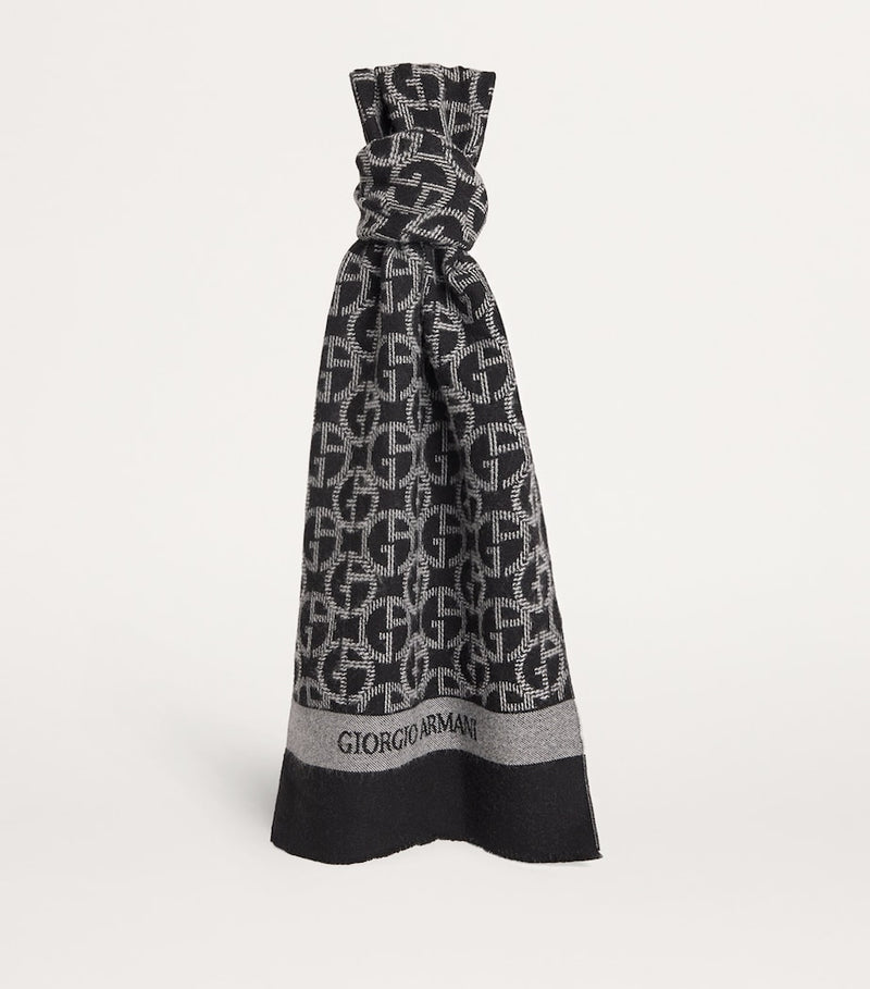 Giorgio Armani wool monogram jacquard scarf, UK version