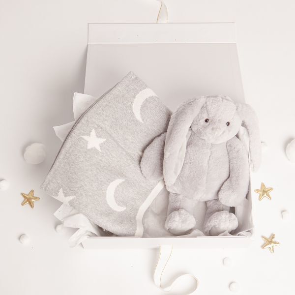 Babbico Grey Bunny And Grey Moon Star Blanket Baby Gift Set - McGrocer