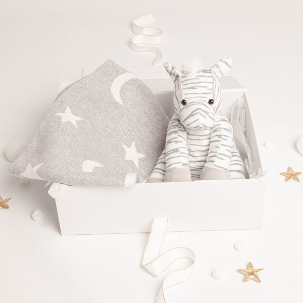 Babbico Grey Zebra Plush Toy And Star Blanket Baby Gift Set - McGrocer