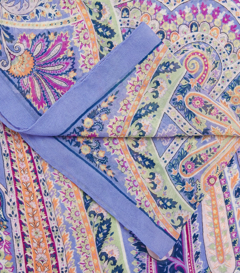 Etro silk paisley scarf with botanical print, imported from the UK