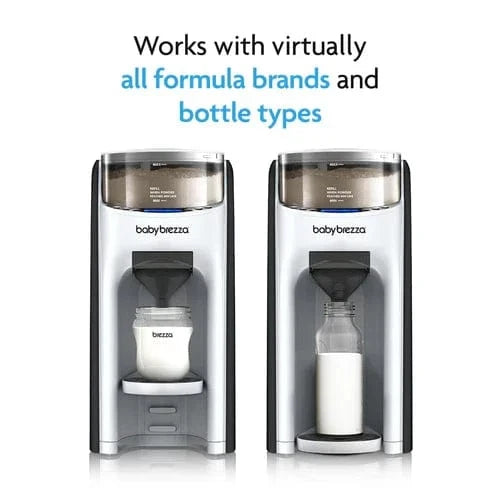 Baby Brezza formula dispenser in black and white, imported from the UK