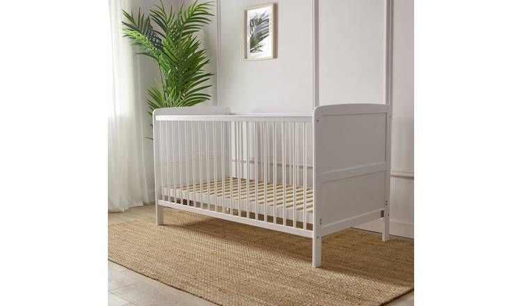 Baby Elegance Travis Baby Cot Bed with Mattress - White - McGrocer