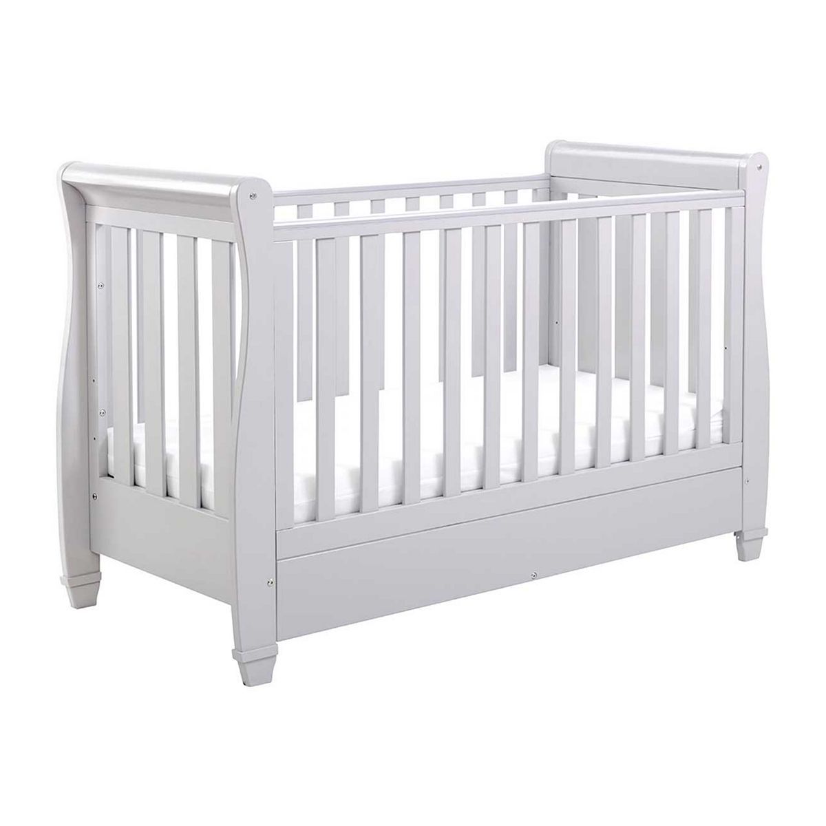 Babymore Eva Sleigh Cot Bed Dropside with Drawer - Grey - McGrocer
