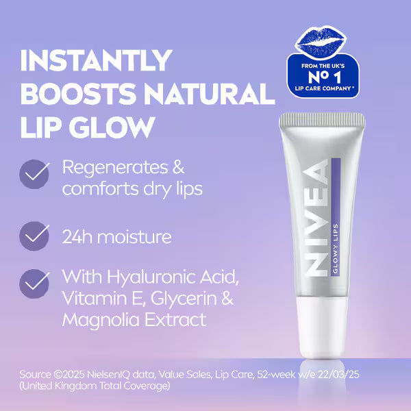 Nivea Hyaluron Glowy Lips Lip Balm 10ml, imported from the UK