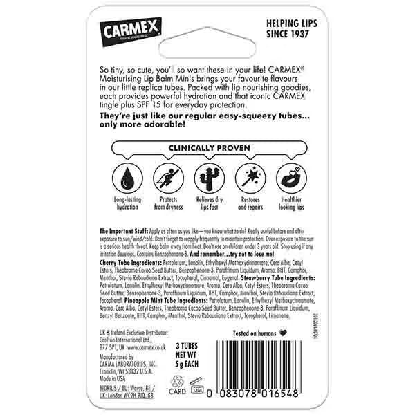 Carmex lip balm mini 3 pack assorted - British product