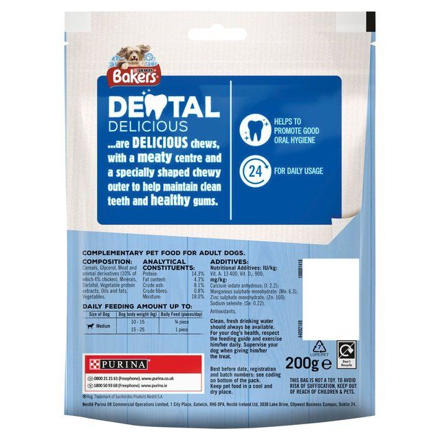 Bakers Dental Delicious Medium Chicken Dog Chews   200g - McGrocer