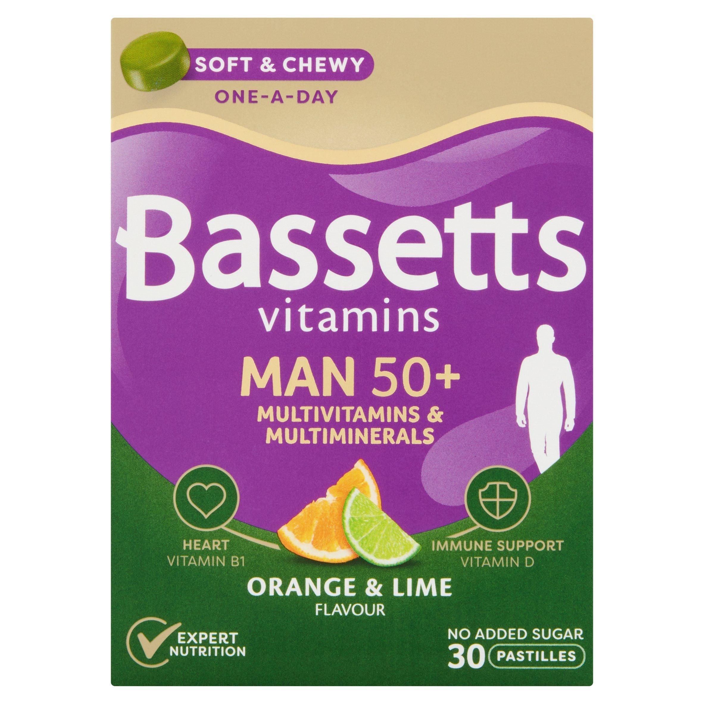 Bassetts Vitamins Man 50+ Multivitamins & Multiminerals Orange & Lime Flavour Pastilles x30 - McGrocer