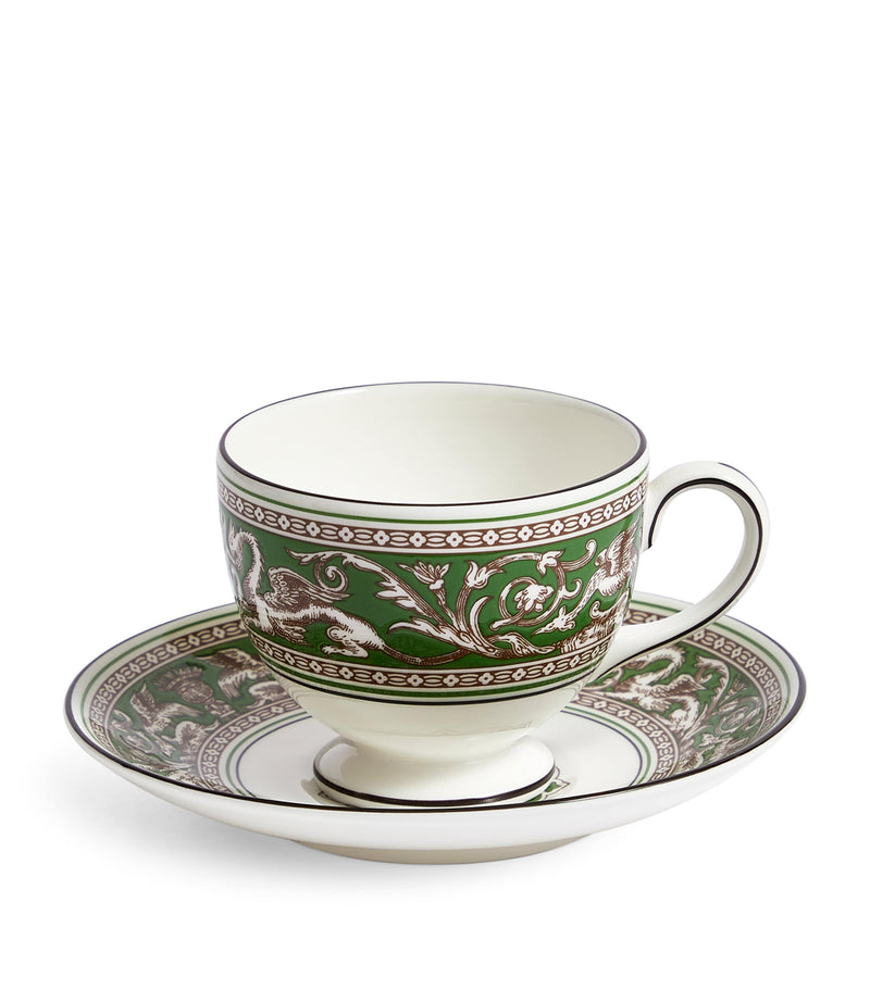 Wedgwood Florentine Verde teacup and saucer (British brand)