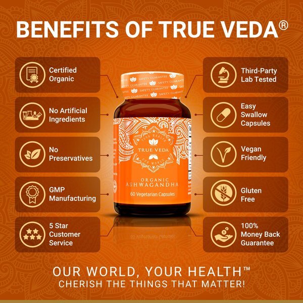 True Veda Organic Ashwagandha KSM-66 60 capsules (British brand)