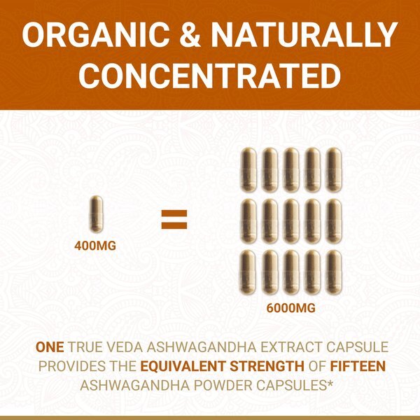 True Veda Organic Ashwagandha KSM-66 60 capsules (British brand)