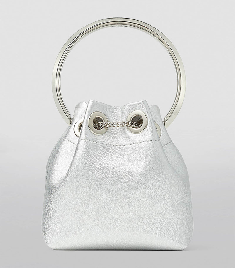 Jimmy Choo Micro Bon Bon top-handle bag silver leather (British brand)