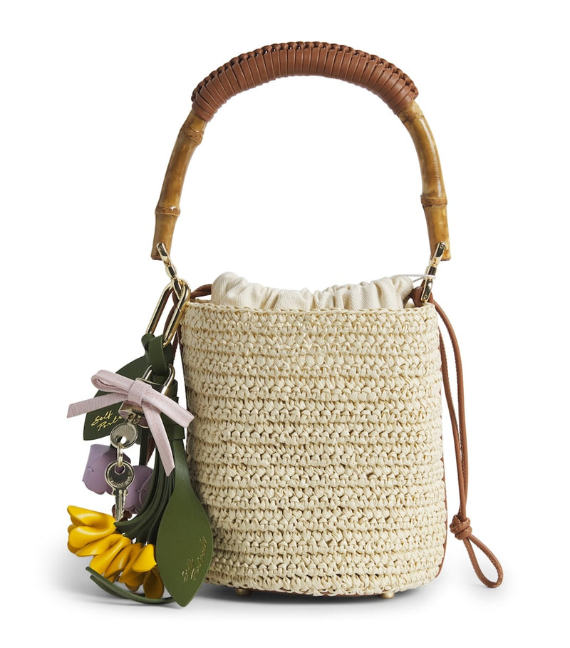 Self-Portrait mini raffia bucket bag, imported from the UK