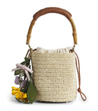 Self-Portrait mini raffia bucket bag, imported from the UK