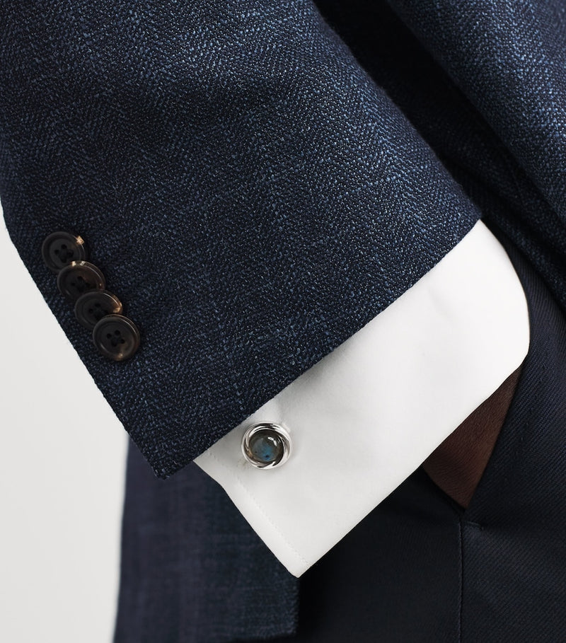 Tateossian rhodium-plated sterling silver Mobius cufflinks - British product