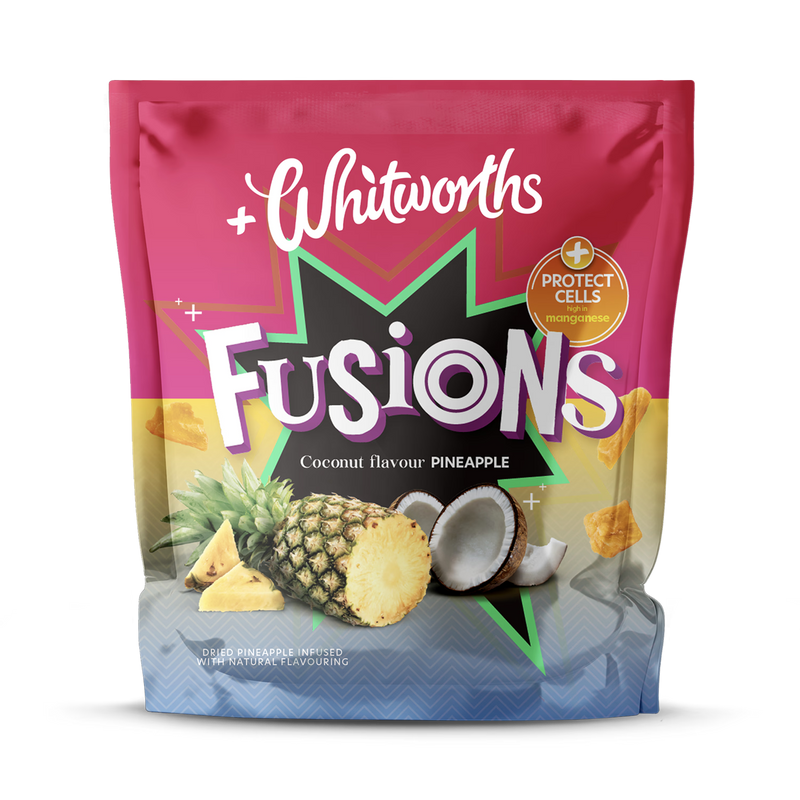 Whitworths Fusions coconut pineapple dried fruit 80g, UK version