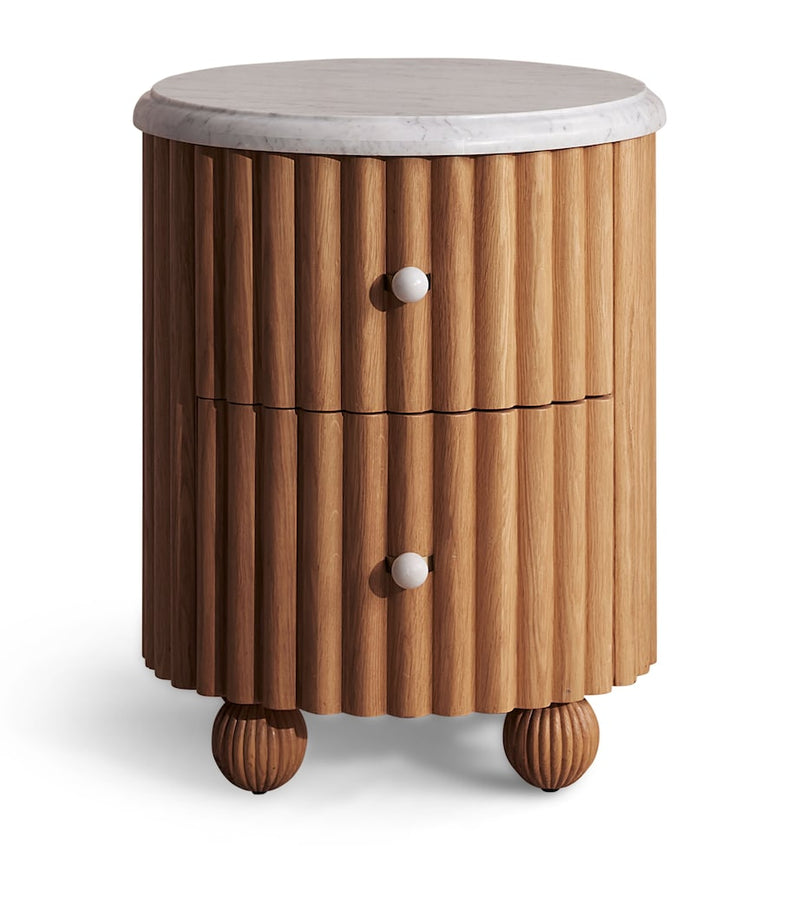 Soho Home Carlisle bedside table solid oak Carrara marble, imported from the UK
