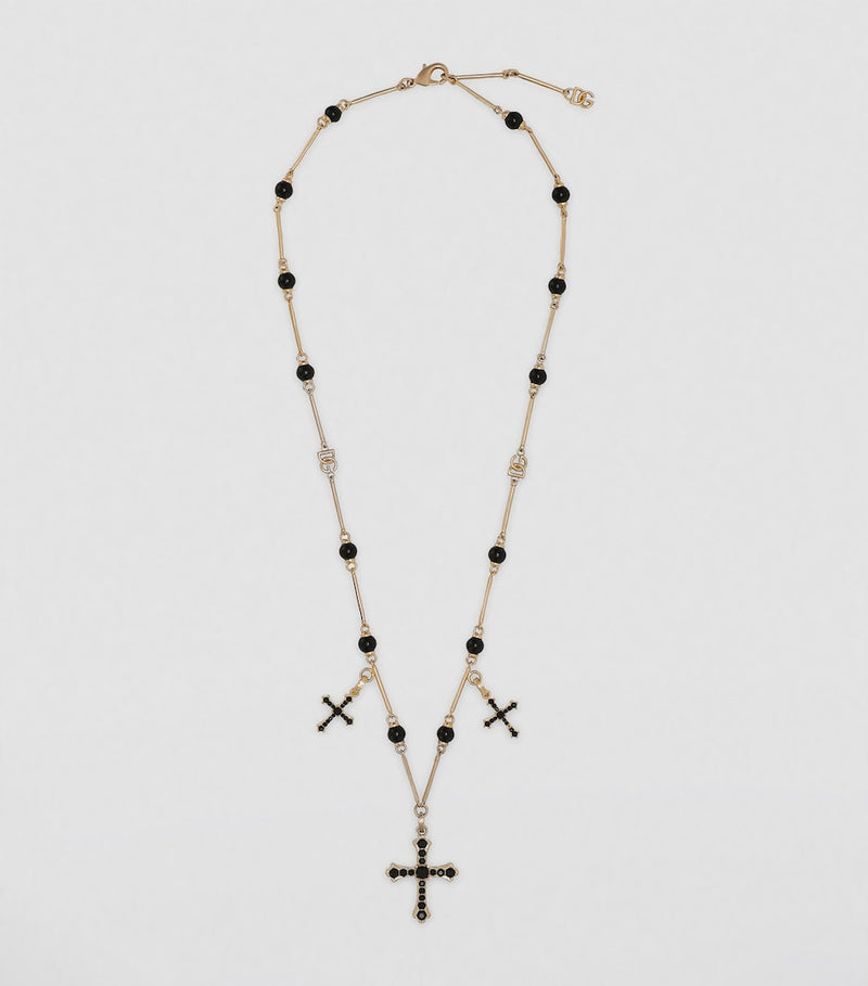 Dolce&Gabbana beaded cross necklace with black beads, UK version