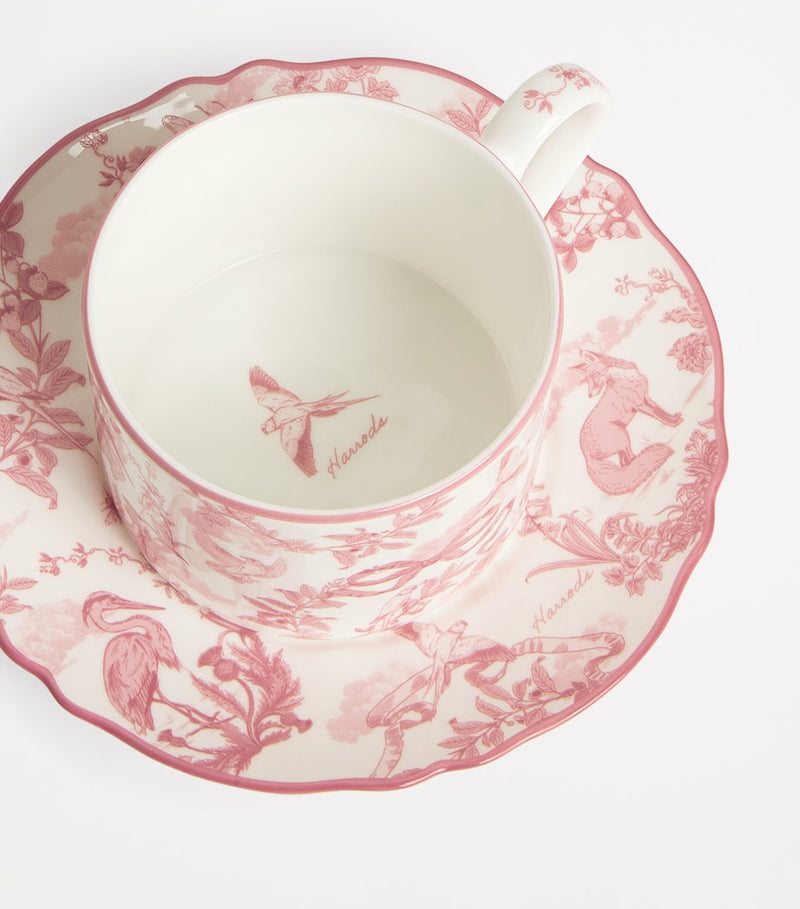 Harrods bone china teacup saucer set toile pattern UK version