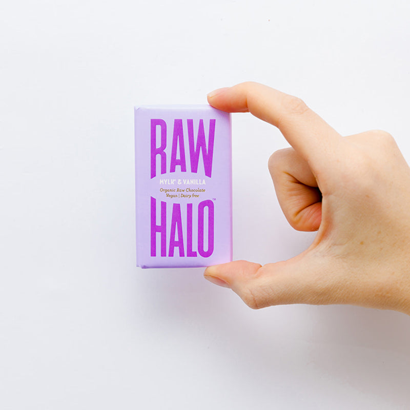 Raw Halo vegan mylk vanilla chocolate 22g, imported from the UK