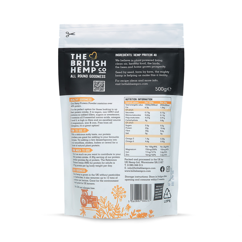 British Hemp Co hemp protein powder 40% 500g - British product