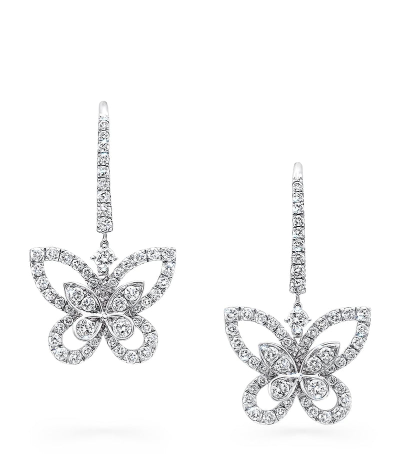 Graff white gold diamond butterfly drop earrings, imported from the UK