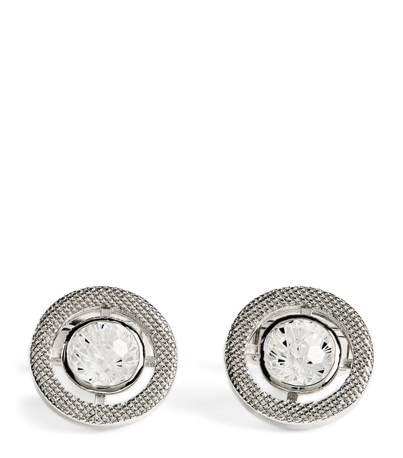 Tateossian rhodium-plated cubic zirconia halo round cufflinks (British brand)