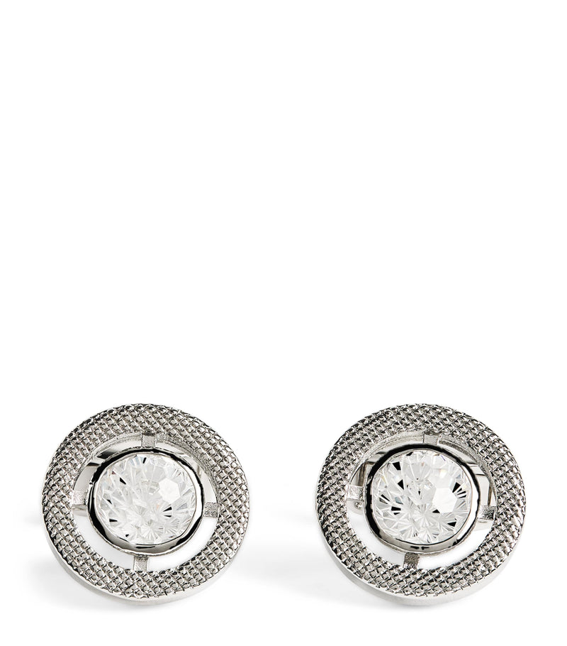 Tateossian rhodium-plated cubic zirconia halo round cufflinks (British brand)