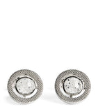 Tateossian rhodium-plated cubic zirconia halo round cufflinks (British brand)