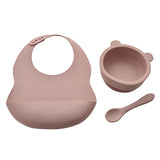 Bambino Silicone Feeding Set Bib and Spoon Pink - British product