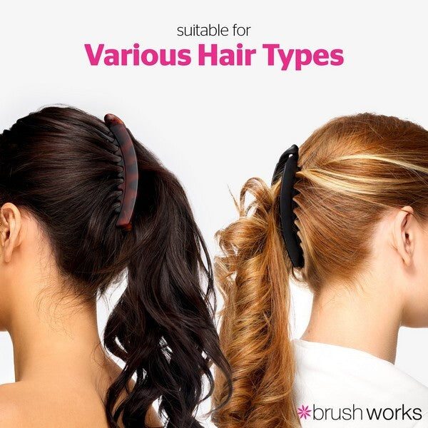 Brushworks banana hair clips 2-pack matte black tortoiseshell - British product
