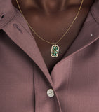 Suzanne Kalan yellow gold diamond and emerald dog tag necklace - British product