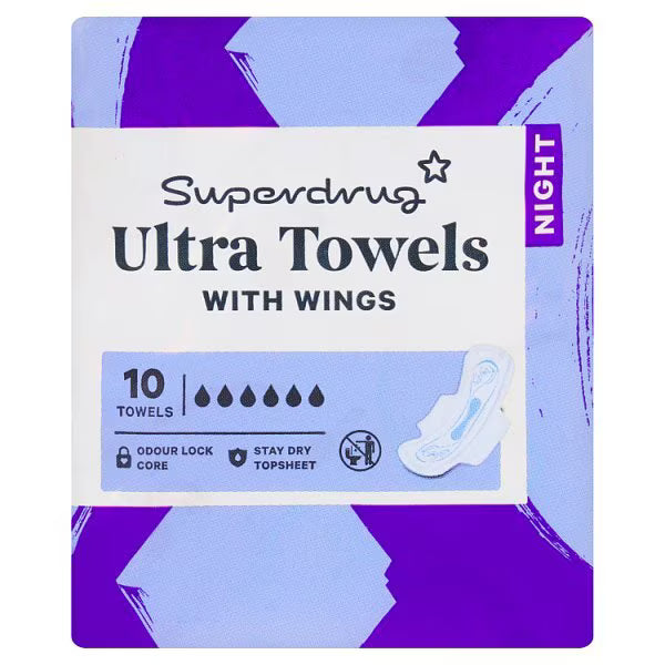 Superdrug Night Ultra Sanitary Towels with Wings 10 Pack (British brand)