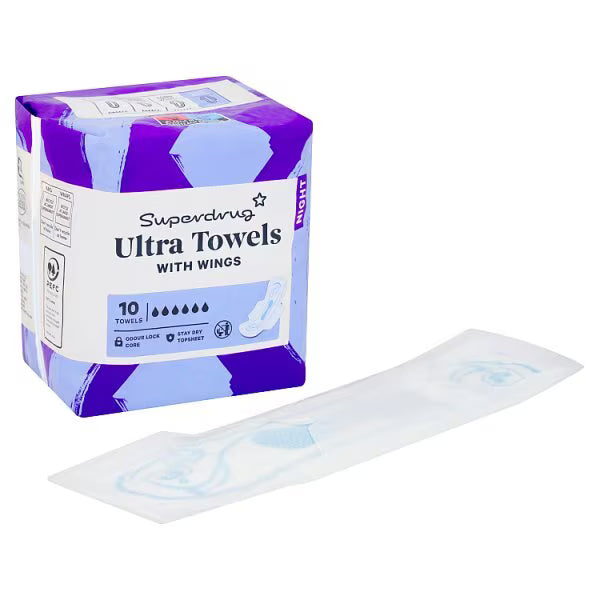 Superdrug Night Ultra Sanitary Towels with Wings 10 Pack (British brand)