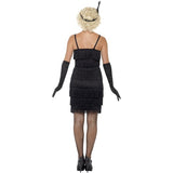 Smiffys flapper costume black short dress with headband and gloves, imported from the UK