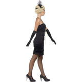 Smiffys flapper costume black short dress with headband and gloves, imported from the UK