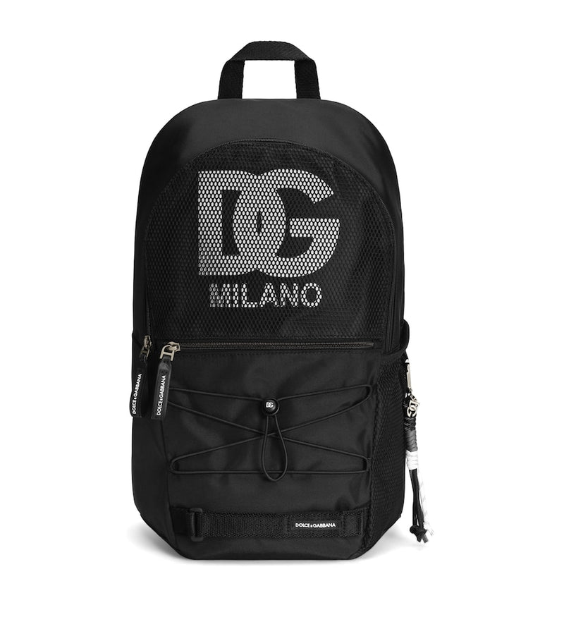 Dolce&Gabbana Kids mesh logo backpack in blue and black, UK version