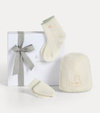Brunello Cucinelli cashmere baby set beanie mittens socks 0-36 months, imported from the UK